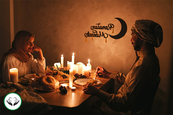 Couple eating iftar in Ramadan.